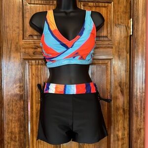 NWOT Colorful 2 Piece Bikini Short Set